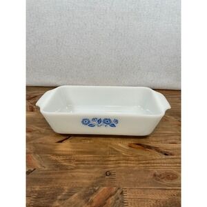 Vintage AnchorHocking FireKing Blue Wh Milk Glass Dish Rectangle Loaf Pan Cokwar